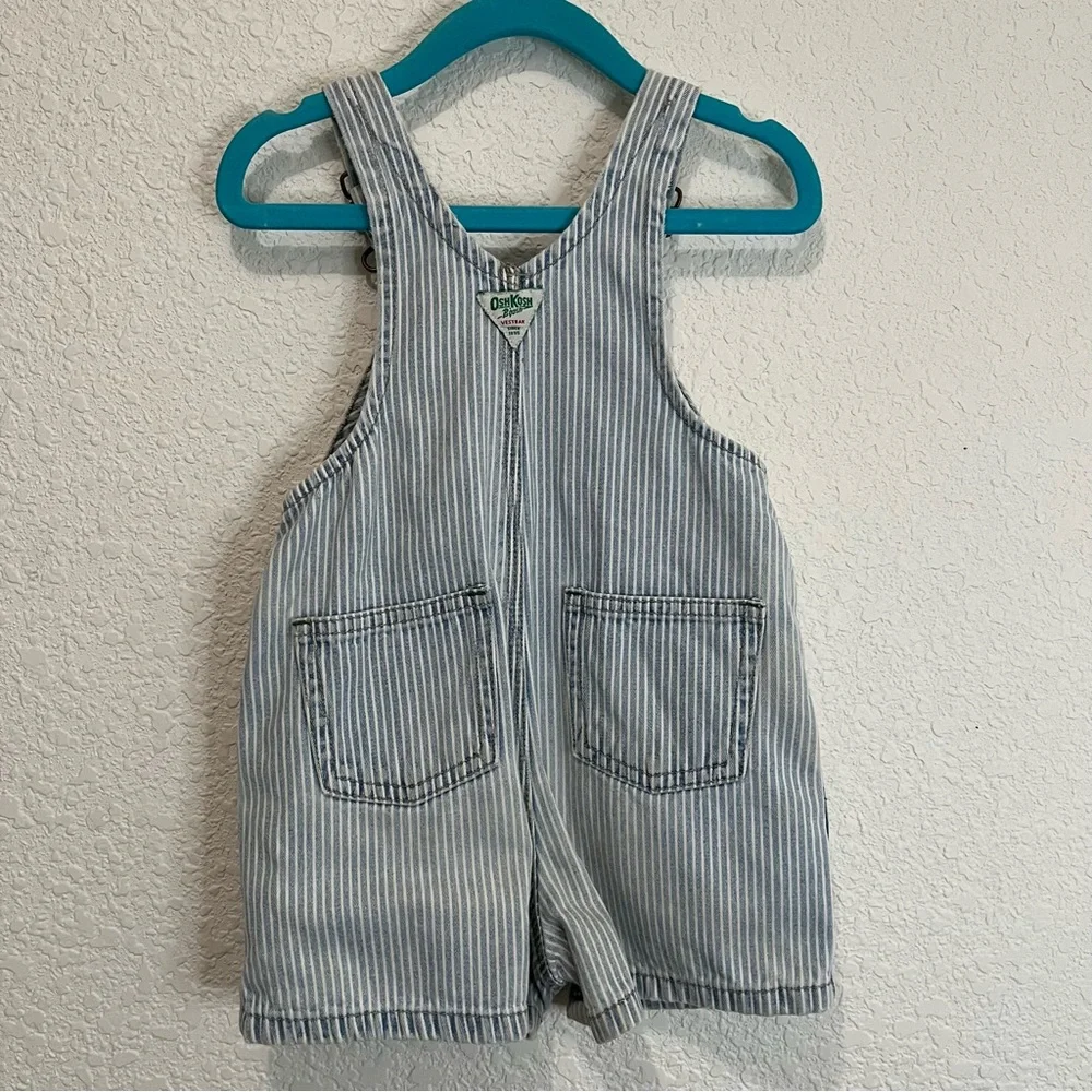 VTG Oshkosh Baby BGosh 12 Months Vestbak Overall Shorts Blue Stripes Shortalls